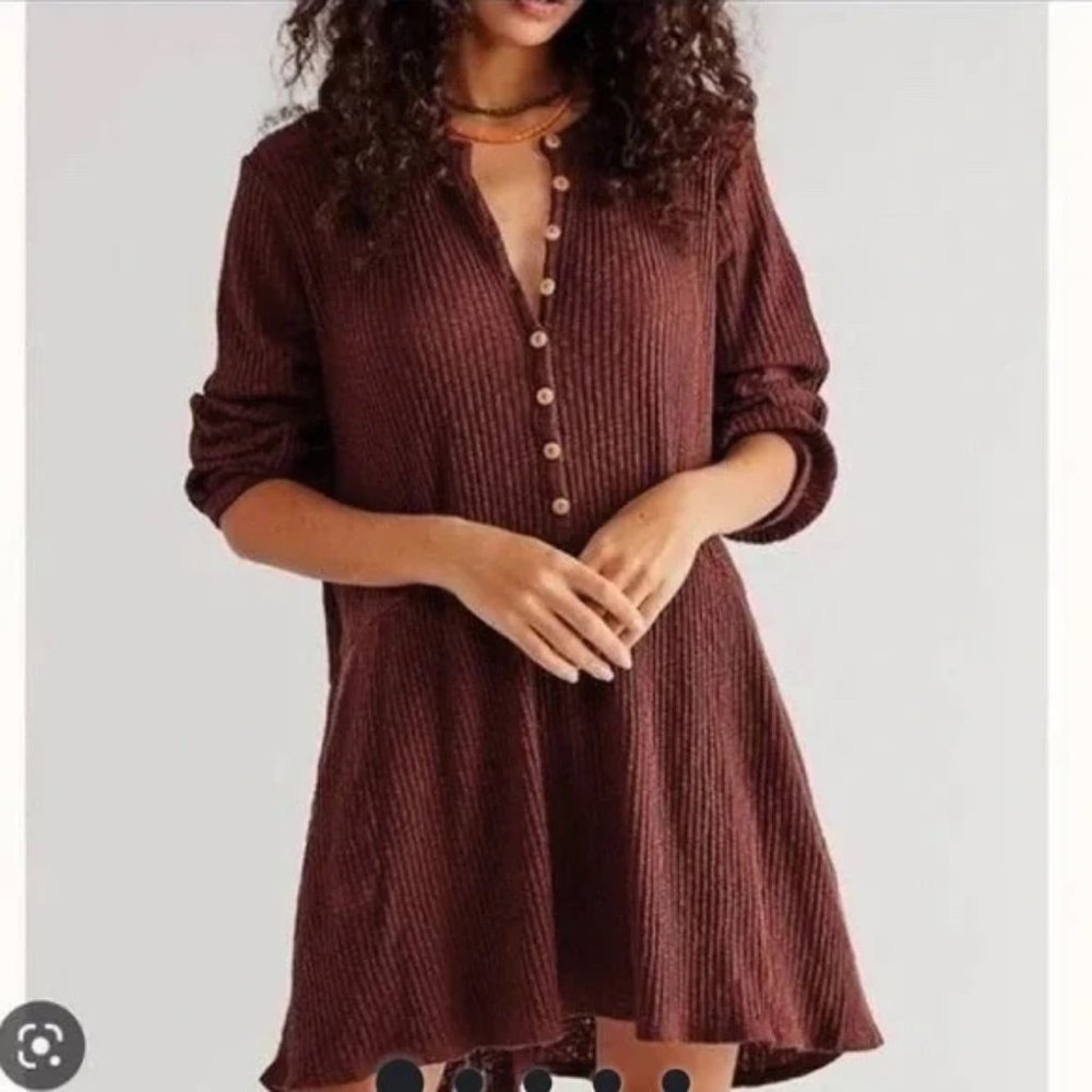 Free People Beach Brown Button Up Dress